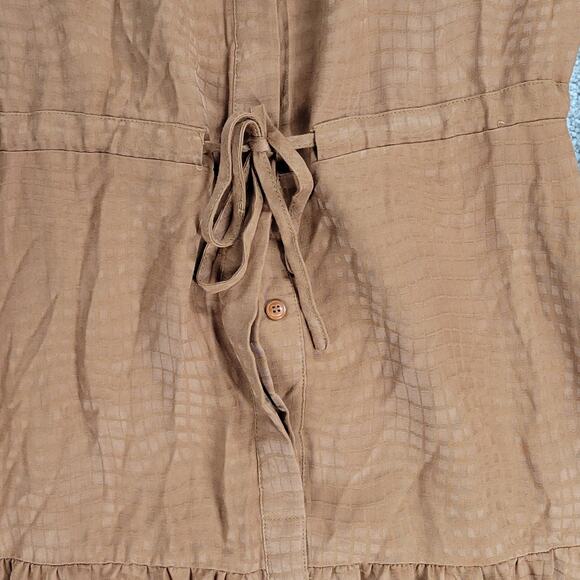 Harper Tiered Shirt Dress Womens XS Brown Embossed Animal Print Button Down Maxi - Picture 10 of 16